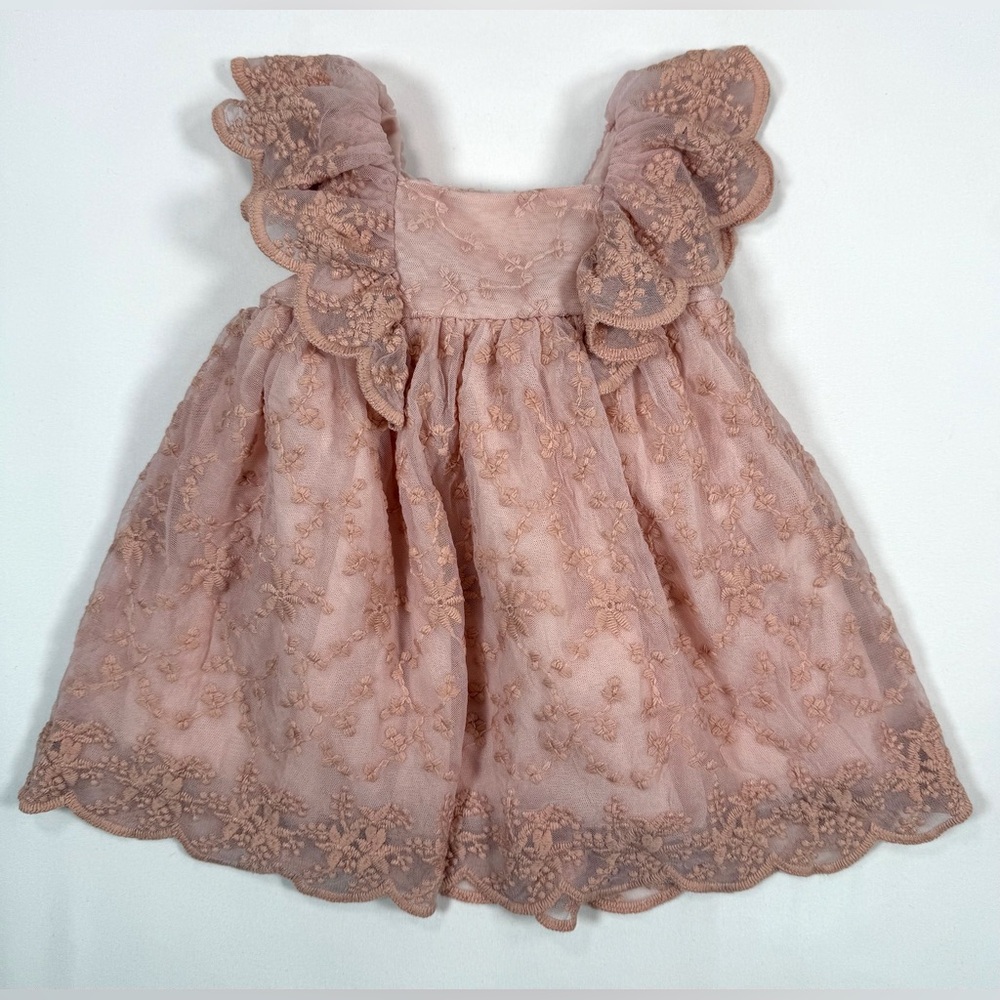 EDGEHILL COLLECTION Newborn Girls' Blush‎ Pink Floral Embroidered Formal Dress